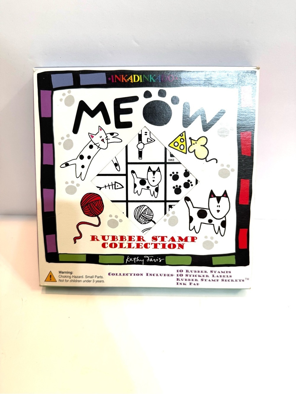Inkadinkado 10 Rubber Stamps Set - "Meow" - Kathy Davis Cat Designs Collection